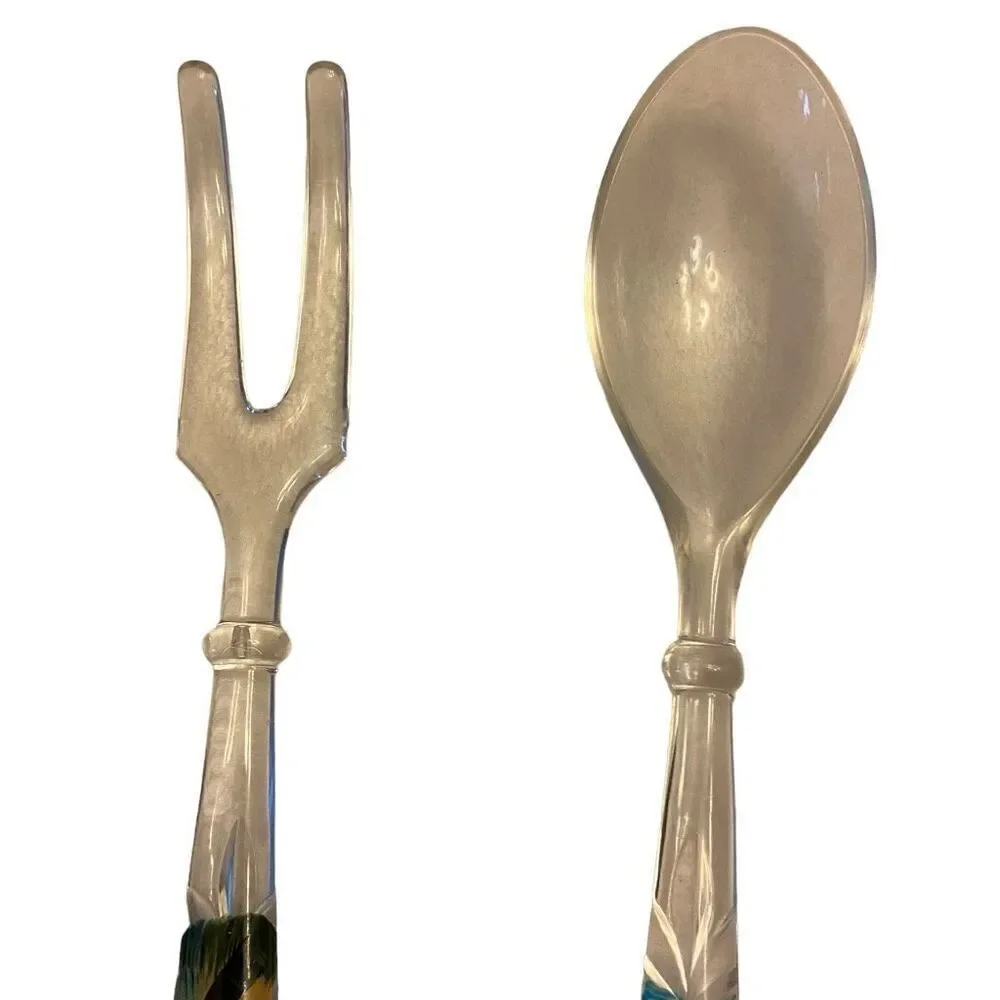 Hand painted Flamingo and Palm Tree Lucite Salad Servers